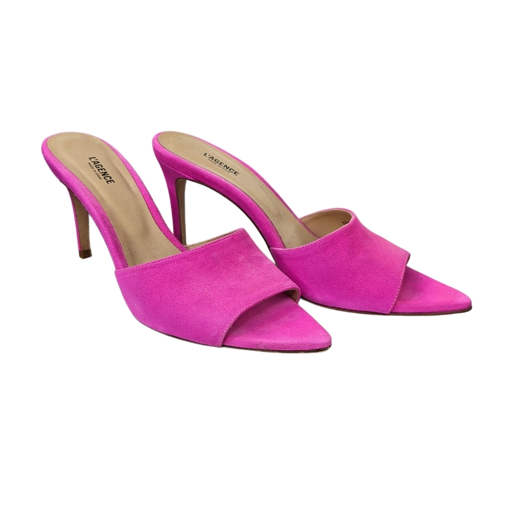 ❤️SPECIAL❤️L'AGENCE Lolita II Stiletto Mules In Hot Pink Suede